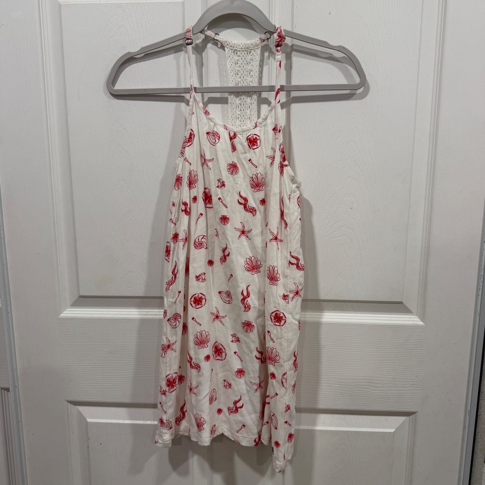 Disney x Roxy Girl White Red Seashell Starfish Crochet Racerback Dress Size 10 M